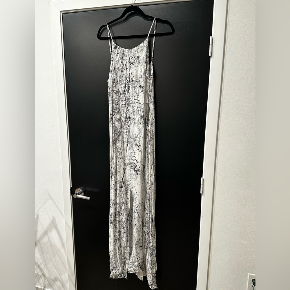 White and Dark Brown Abstract Maxi Dress